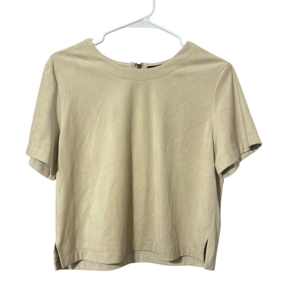 Steve Madden Faux Suede Short Sleeve Cream Cropped Shirt